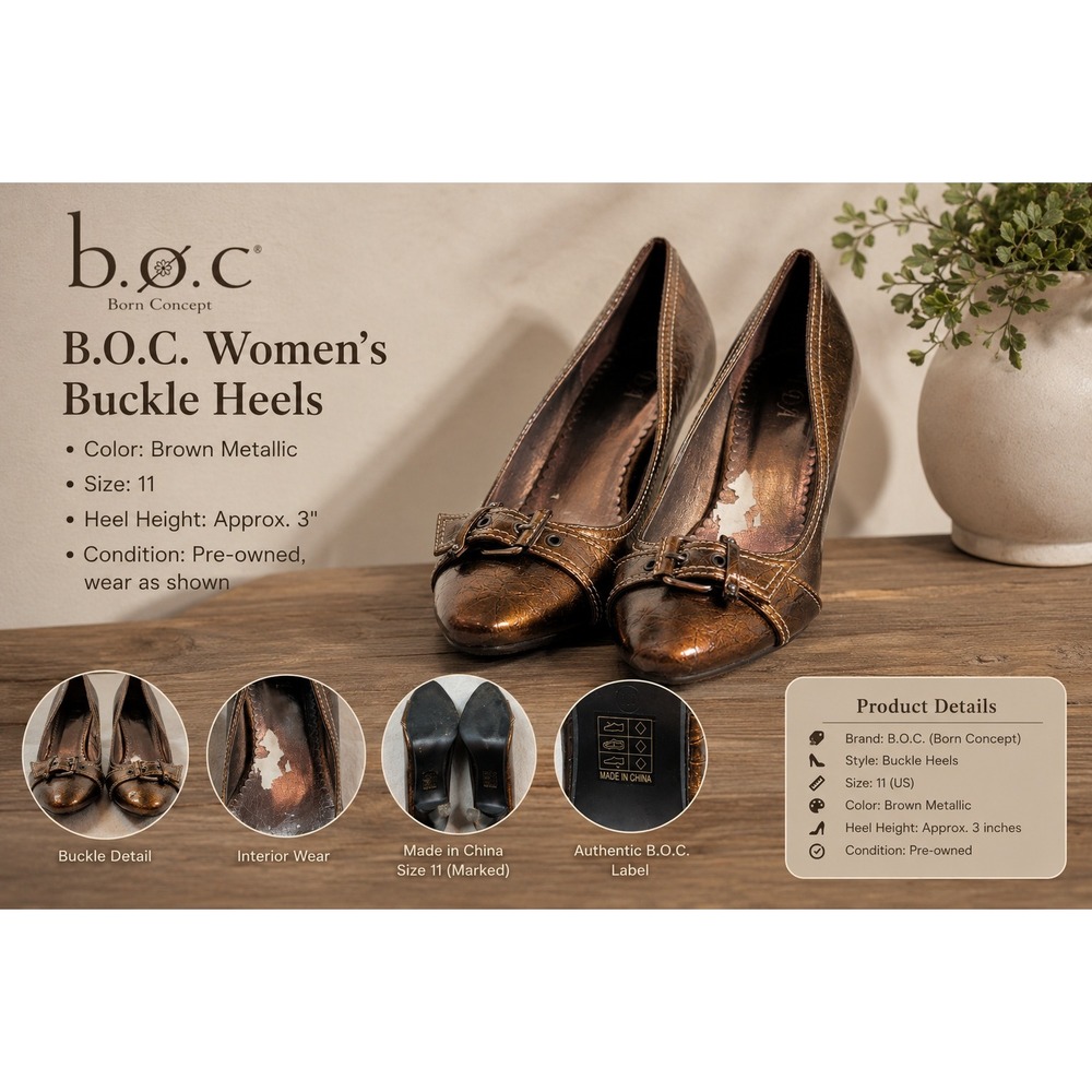 ViDA Bronze Metallic Buckle Pointed Toe Pumps High Heels Size 8.5